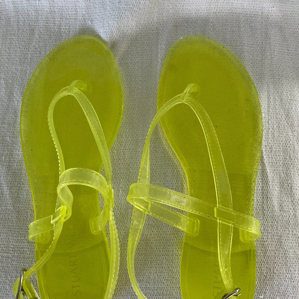 Stuart Weitzman Jelly Florescent Yellow Thong Ankle Strap Sandals